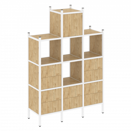 Loft Прямой стеллаж наборный VR.L-18 Тиквуд светлый/Белый металл 1278*446*1869