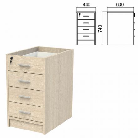 Тумба (каркас БЕЗ КРЫШКИ) приставная "Арго", 440х600х740 мм, 4 ящика, замок, ясень шимо