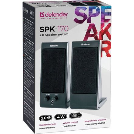 Колонки компьютерные DEFENDER SPK-165/170, 2.0, 2х2 W, пластик, черные, разъем для наушников, 65165 Колонки компьютерные DEFENDER SPK-165/170, 2.0, 2х2 W, пластик, черные, разъем для наушников, 65165