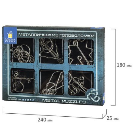 Головоломки металлические большие ЗОЛОТАЯ СКАЗКА, набор 6 штук, HIGH level, 664927 Головоломки металлические большие ЗОЛОТАЯ СКАЗКА, набор 6 штук, HIGH level, 664927