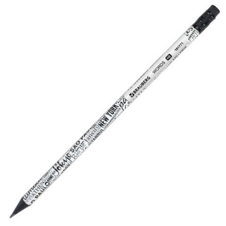 Карандаш чернографитный BRAUBERG "WORDS", 1 шт., HB, с ластиком, корпус ассорти, 181771 Карандаш чернографитный BRAUBERG "WORDS", 1 шт., HB, с ластиком, корпус ассорти, 181771