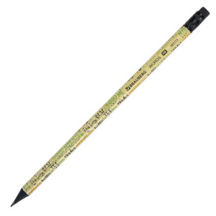 Карандаш чернографитный BRAUBERG "WORDS", 1 шт., HB, с ластиком, корпус ассорти, 181771 Карандаш чернографитный BRAUBERG "WORDS", 1 шт., HB, с ластиком, корпус ассорти, 181771