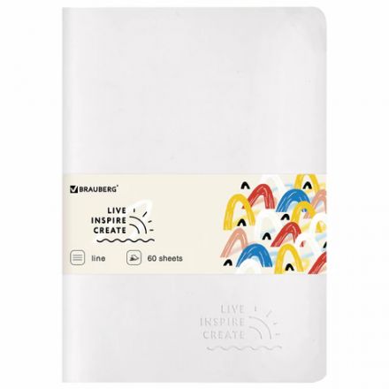 Тетрадь 60 л. в линию обложка кожзам SoftTouch, сшивка, B5 (179х250мм), БЕЛЫЙ, BRAUBERG RAINBOW, 403887 Тетрадь 60 л. в линию обложка кожзам SoftTouch, сшивка, B5 (179х250мм), БЕЛЫЙ, BRAUBERG RAINBOW, 403887