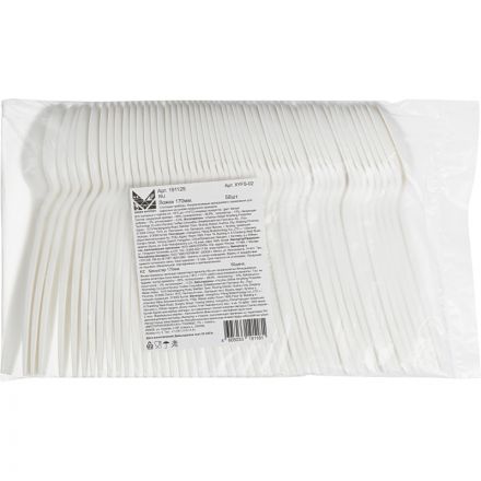 Ложка одноразовая столовая 170мм, белая, кукурузный крахмал, 50шт/уп Ложка одноразовая столовая 170мм, белая, кукурузный крахмал, 50шт/уп