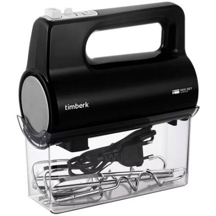 Миксер TIMBERK T-HM40S50, 700Вт, 5 скоростей, 2 венчика, 2 крюка для теста, контейнер, черный