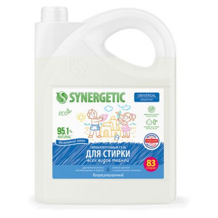 Гель для стирки концентрированный биоразлагаемый, 5 л, SYNERGETIC UNIVERSAL "Бескрайний океан", 109838 Гель для стирки концентрированный биоразлагаемый, 5 л, SYNERGETIC UNIVERSAL "Бескрайний океан", 109838