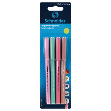 Ручка шариковая Schneider "Tops 505 F Pastel", 4шт., синие, 0,8мм, корпус ассорти, блистер