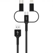 Кабель USB PERO DC-06 3 in 1 (Lightning/micro USB/Type-C), 3А, 1м, черный