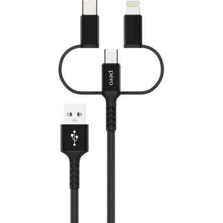 Кабель USB PERO DC-06 3 in 1 (Lightning/micro USB/Type-C), 3А, 1м, черный