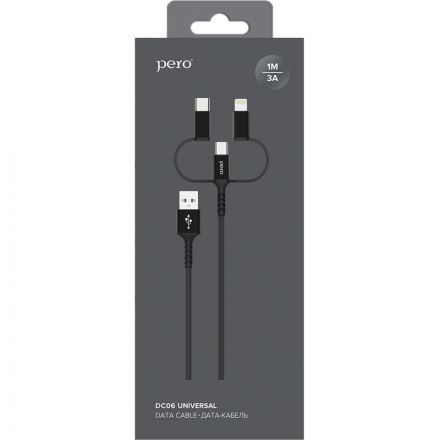 Кабель USB PERO DC-06 3 in 1 (Lightning/micro USB/Type-C), 3А, 1м, черный