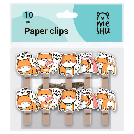 Зажимы для бумаг 7мм, MESHU "Funny dogs", 10шт., деревянные, ассорти, опп пакет с европодвесом, веревка в комплекте Зажимы для бумаг 7мм, MESHU "Funny dogs", 10шт., деревянные, ассорти, опп пакет с европодвесом, веревка в комплекте