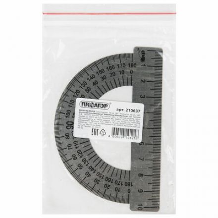 Транспортир 10 см, 180 градусов, металлический, ПИФАГОР, 210637 Транспортир 10 см, 180 градусов, металлический, ПИФАГОР, 210637