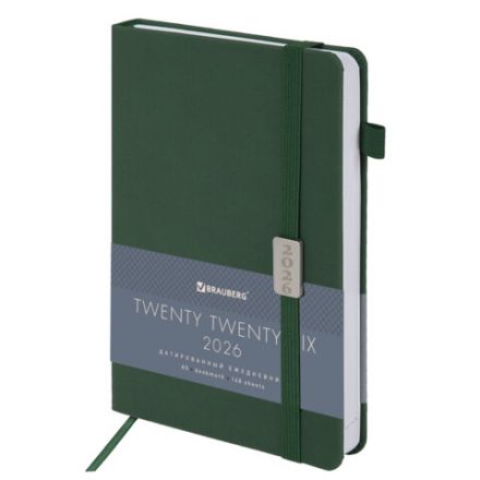 Ежедневник датированный 2026, А5, 138x213 мм, BRAUBERG "Control", под кожу, держатель для ручки, зеленый, 117123 Ежедневник датированный 2026, А5, 138x213 мм, BRAUBERG "Control", под кожу, держатель для ручки, зеленый, 117123