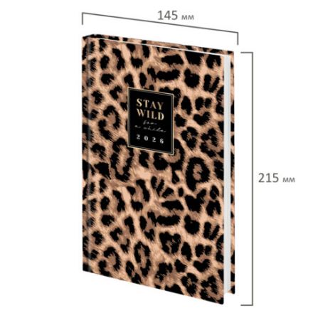 Ежедневник датированный 2026 145х215 мм, А5, STAFF, ламинированная обложка, "Leopard", 117328