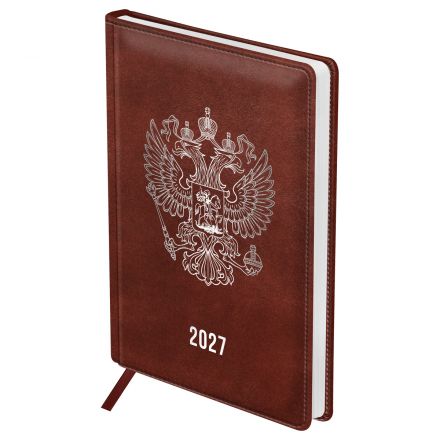 Ежедневник датированный 2027г., А5, 176л., твердый переплет, кожзам, BG "Орел", коричневый Ежедневник датированный 2027г., А5, 176л., твердый переплет, кожзам, BG "Орел", коричневый
