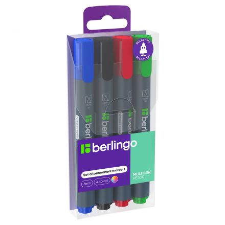 Набор перманентных маркеров Berlingo "MultiLine PE300" 04цв., пулевидный, 3,0мм Набор перманентных маркеров Berlingo "MultiLine PE300" 04цв., пулевидный, 3,0мм