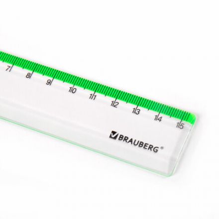 Линейка пластиковая 15 см BRAUBERG "FRESH ZONE", прозрачная, с салатовой шкалой, 210748 Линейка пластиковая 15 см BRAUBERG "FRESH ZONE", прозрачная, с салатовой шкалой, 210748