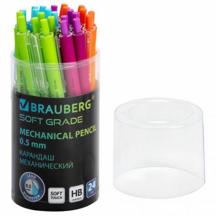 Карандаш механический 0,5 мм, BRAUBERG SOFT "Grade", HB, корпус soft-touch ассорти, 181958