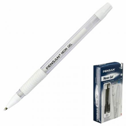 Ручка гелевая с грипом PENSAN "Neon Gel", БЕЛАЯ, узел 1 мм, линия письма 0,8 мм, 2290/12