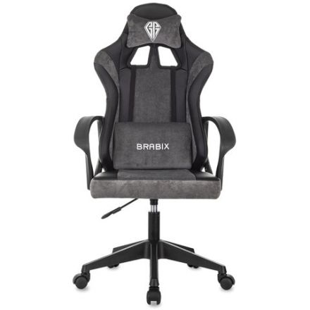 Кресло компьютерное BRABIX "Forcer GM-127", 2 подушки, экокожа/велюр, черное/серое, 533216