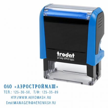 Штамп самонаборный 4-стр, 47х18 мм, синий, TRODAT 4912P4/DB, корпус СИНИЙ, КАССА В КОМПЛЕКТЕ, 67581 Штамп самонаборный 4-стр, 47х18 мм, синий, TRODAT 4912P4/DB, корпус СИНИЙ, КАССА В КОМПЛЕКТЕ, 67581