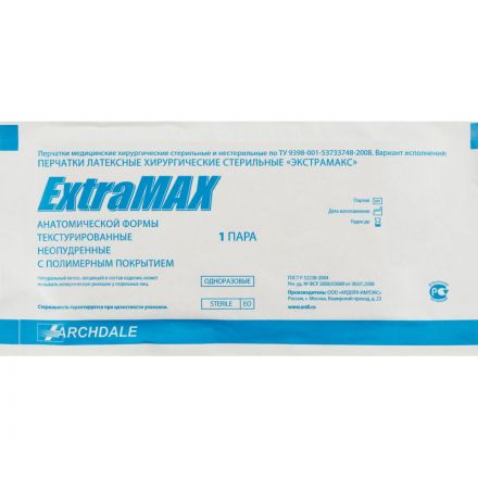 Мед.хирург. перчатки стерил. н/о. ExtraMax р-8,5 , 40 пар/уп Мед.хирург. перчатки стерил. н/о. ExtraMax р-8,5 , 40 пар/уп