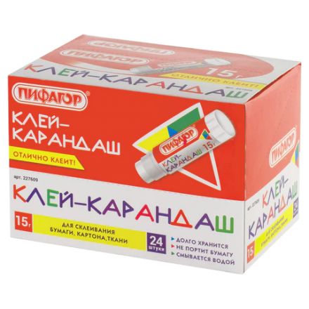 Клей-карандаш ПИФАГОР, 15 г, 227609 Клей-карандаш ПИФАГОР, 15 г, 227609