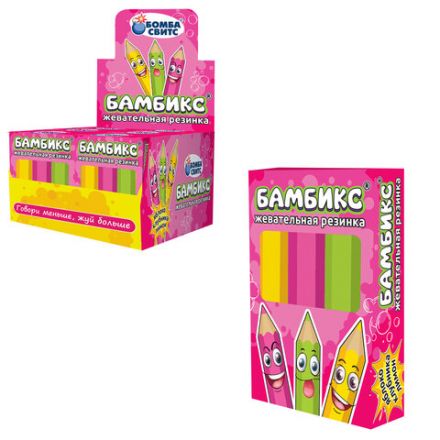 Жевательная резинка БАМБИКС в форме карандашей, БОМБАСВИТС, клубника, яблоко, лимон, 15 г, 624614 Жевательная резинка БАМБИКС в форме карандашей, БОМБАСВИТС, клубника, яблоко, лимон, 15 г, 624614