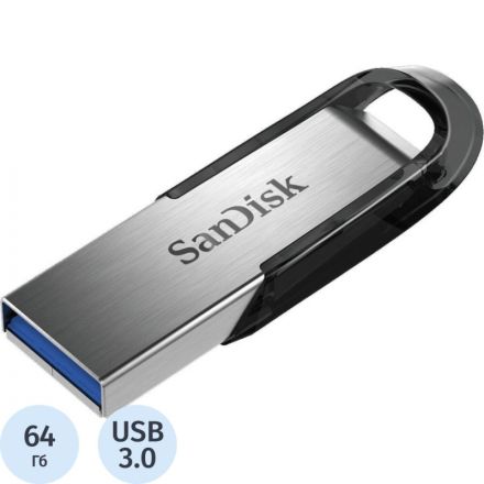 Флеш-память SanDisk Ultra Flair, 64Gb, USB 3.0, с/чер, SDCZ73-064G-G46 Флеш-память SanDisk Ultra Flair, 64Gb, USB 3.0, с/чер, SDCZ73-064G-G46