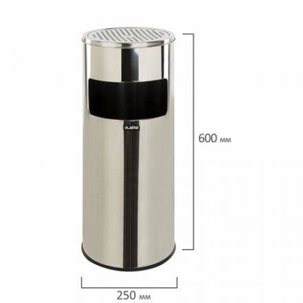Урна с пепельницей 27 литров, 600х250 мм, нержавеющая сталь, зеркальная, LAIMA PROFESSIONAL, 606299 Урна с пепельницей 27 литров, 600х250 мм, нержавеющая сталь, зеркальная, LAIMA PROFESSIONAL, 606299