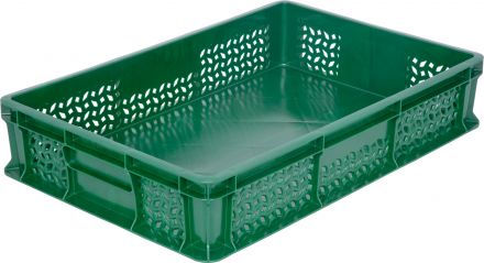 Ящик 600х400х120 мороз. дно сплошное, стенки перфорированные, без ручек  зелёный