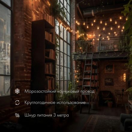 Гирлянда светодиодная уличн.Лофт 10м,черн.каучук,20 ламп,тепл бел,331-355 Гирлянда светодиодная уличн.Лофт 10м,черн.каучук,20 ламп,тепл бел,331-355