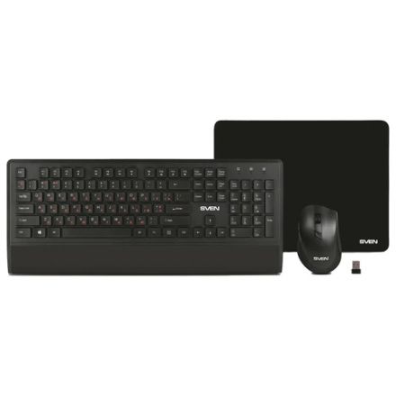 Набор беспроводной SVEN KB-C3800W, клавиатура, мышь 5 кнопок + 1 колесо-кнопка, коврик, SV-017293 Набор беспроводной SVEN KB-C3800W, клавиатура, мышь 5 кнопок + 1 колесо-кнопка, коврик, SV-017293
