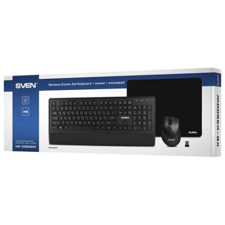 Набор беспроводной SVEN KB-C3800W, клавиатура, мышь 5 кнопок + 1 колесо-кнопка, коврик, SV-017293 Набор беспроводной SVEN KB-C3800W, клавиатура, мышь 5 кнопок + 1 колесо-кнопка, коврик, SV-017293