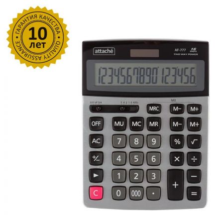 Калькулятор настольный ПОЛНОРАЗМ. Attache AF-777 16р,дв.пит,209x154мм, черн Калькулятор настольный ПОЛНОРАЗМ. Attache AF-777 16р,дв.пит,209x154мм, черн