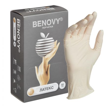 Перчатки медицинские смотровые латексные Benovy текстурированные нестерильные неопудренные размер L (100 штук в упаковке)