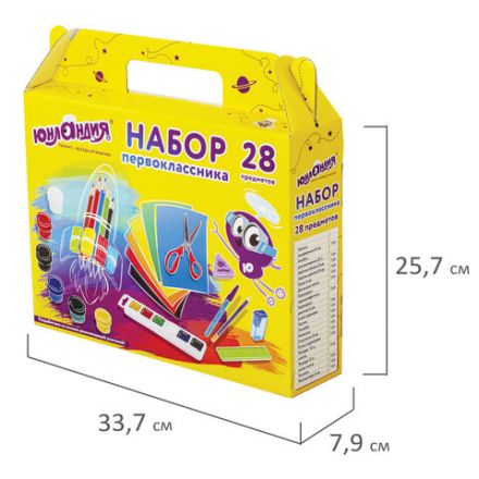 Набор школьных принадлежностей в подарочной коробке ЮНЛАНДИЯ "НАБОР ПЕРВОКЛАССНИКА", 28 предметов, 880119 Набор школьных принадлежностей в подарочной коробке ЮНЛАНДИЯ "НАБОР ПЕРВОКЛАССНИКА", 28 предметов, 880119