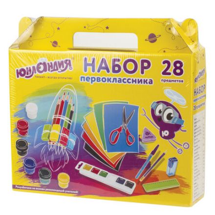 Набор школьных принадлежностей в подарочной коробке ЮНЛАНДИЯ "НАБОР ПЕРВОКЛАССНИКА", 28 предметов, 880119 Набор школьных принадлежностей в подарочной коробке ЮНЛАНДИЯ "НАБОР ПЕРВОКЛАССНИКА", 28 предметов, 880119