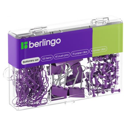 Набор мелкоофисных принадлежностей Berlingo, 120 предметов, фиолетовый, пластиковая упаковка Набор мелкоофисных принадлежностей Berlingo, 120 предметов, фиолетовый, пластиковая упаковка