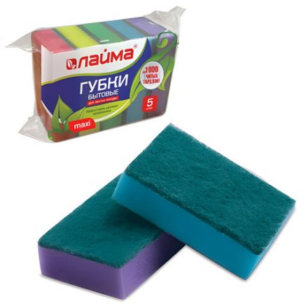 Губки для посуды 9,6х6,4х2,7 см, КОМПЛЕКТ 5 шт., MAXI, поролон с абразивным слоем, LAIMA К0013, 601554 Губки для посуды 9,6х6,4х2,7 см, КОМПЛЕКТ 5 шт., MAXI, поролон с абразивным слоем, LAIMA К0013, 601554