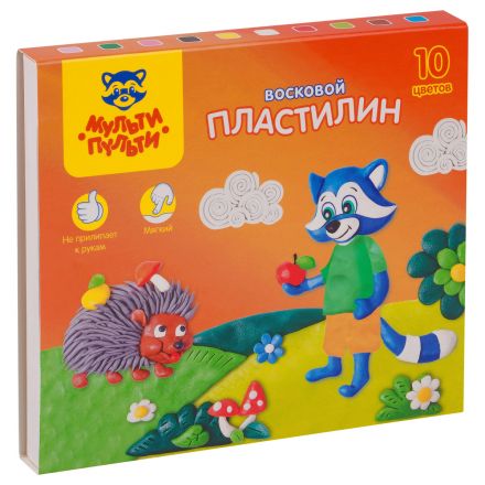 Пластилин Мульти-Пульти "Енот в лесу", 10 цветов, 150г, восковой, со стеком, картон Пластилин Мульти-Пульти "Енот в лесу", 10 цветов, 150г, восковой, со стеком, картон