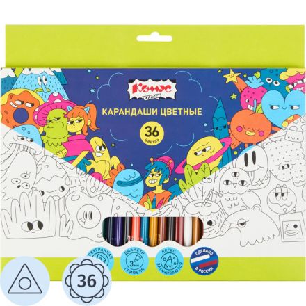 Карандаши цветные 36 цв/наб, 3-гранные Комус Класс Максики классические Карандаши цветные 36 цв/наб, 3-гранные Комус Класс Максики классические