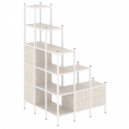 Loft Угловой внешний стеллаж наборный VR.L-59 Денвер светлый/Белый металл 1278*1278*2280