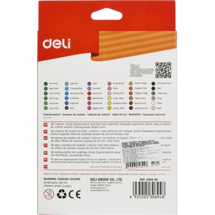 Карандаши цветные Deli ColoRun тополь 36 цв/наб EC00330