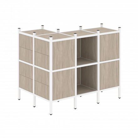 Loft Угловой внешний стеллаж наборный VR.L-51 Дуб аттик/Белый металл 862*1278*1047