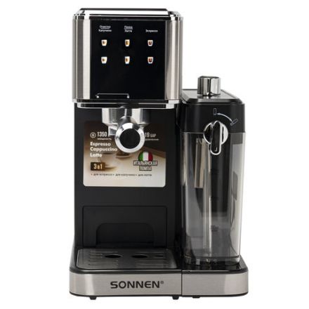 Кофеварка рожковая со встроенным капучинатором SONNEN CM-2032, сенсор, 1,2 л, 1350 Вт, 19 бар, 457881 Кофеварка рожковая со встроенным капучинатором SONNEN CM-2032, сенсор, 1,2 л, 1350 Вт, 19 бар, 457881