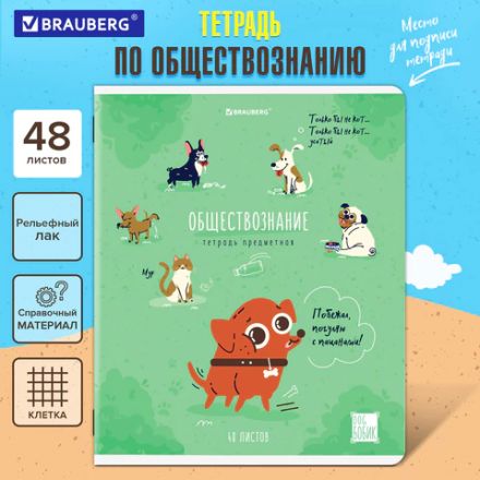 Тетрадь предметная DOG БОБИК 48 л., TWIN-лак, ОБЩЕСТВОЗНАНИЕ, клетка, подсказ, BRAUBERG, 404783 Тетрадь предметная DOG БОБИК 48 л., TWIN-лак, ОБЩЕСТВОЗНАНИЕ, клетка, подсказ, BRAUBERG, 404783
