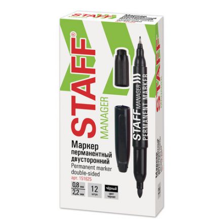 Маркер перманентный двусторонний STAFF "Manager" PM-625, ЧЕРНЫЙ, наконечники 0,8 мм / 2,2 мм, 151625 Маркер перманентный двусторонний STAFF "Manager" PM-625, ЧЕРНЫЙ, наконечники 0,8 мм / 2,2 мм, 151625