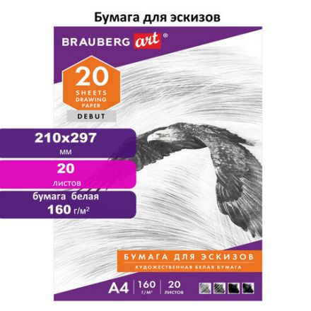 Папка для рисования А4, 20 л., 160 г/м2, BRAUBERG, 210х297 мм, "Орел", 125230 Папка для рисования А4, 20 л., 160 г/м2, BRAUBERG, 210х297 мм, "Орел", 125230