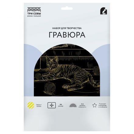 Гравюра с эффектом золота ТРИ СОВЫ "Домашняя Кошка", А4 Гравюра с эффектом золота ТРИ СОВЫ "Домашняя Кошка", А4